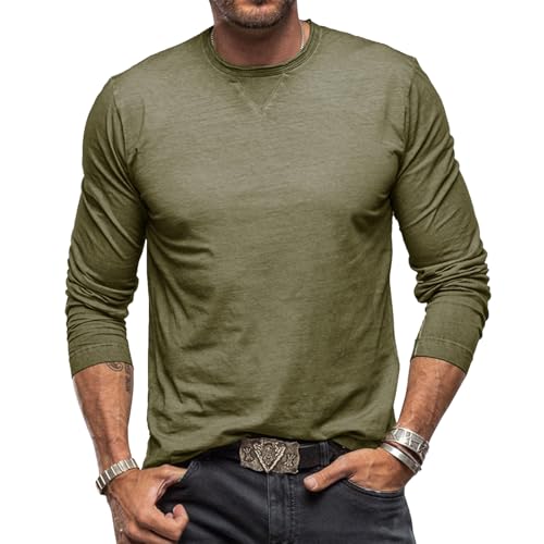 Herren T-Shirt Langarm Henley Shirt Männer Freizeithemd Vintage Casual Leicht Baumwolle Slim Fit T-Shirt von Sprifloral