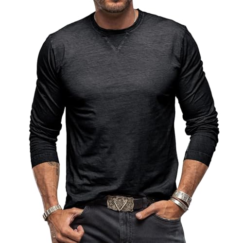 Herren T-Shirt Langarm Henley Shirt Männer Freizeithemd Vintage Casual Leicht Baumwolle Slim Fit T-Shirt von Sprifloral
