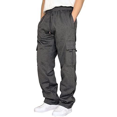 Sprifloral Herren Casual Cargo Arbeitshose Fleece Jogginghose Jogger Sweathose mit Taschen S-3XL, Dunkelgrau, 56 von Sprifloral