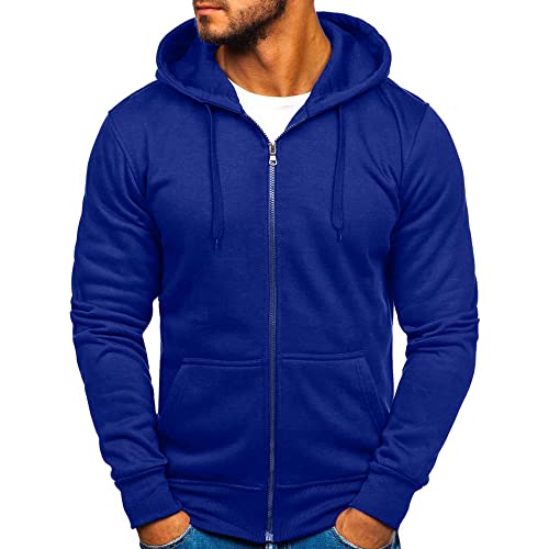 Sprifloral Herren Casual Fleece Langarm Sweatshirts Leichter Reißverschluss Kapuzenpullover mit Taschenjacken S-XXL, blau, XXL von Sprifloral