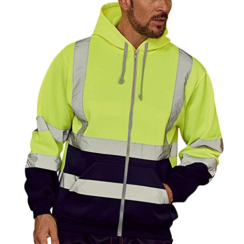Sprifloral Herren Fleece-Sweatshirt mit Reißverschluss, hohe Sichtbarkeit, Sicherheit, Arbeit, reflektierend, M-3XL, leuchtend grün, M von Sprifloral