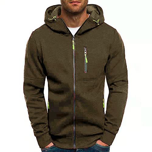 Sprifloral Herren-Kapuzenpullover mit durchgehendem Reißverschluss, lange Ärmel mit Taschen, Kapuzenjacke, Größe M-3XL, armee-grün, M von Sprifloral