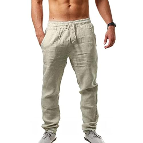 Sprifloral Herren Leinenhose Freizeithose Kordelzug Leichte Sommer Strand Hose Khaki M von Sprifloral