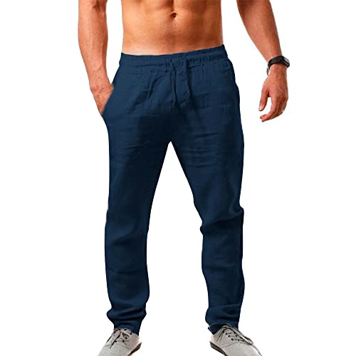 Sprifloral Herren Leinenhose Freizeithose Kordelzug Leichte Sommer Strand Hose Navy blau M von Sprifloral