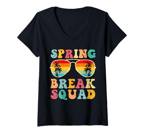 Damen Spring Break Squad Retro Strandurlaub für Kinder, Männer, Frauen T-Shirt mit V-Ausschnitt von Spring Break Party Crew Vintage Shirt
