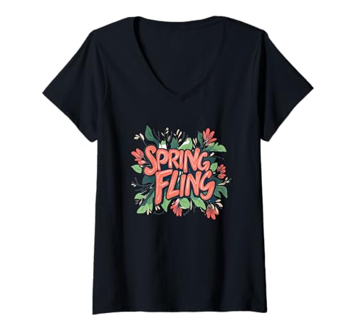 Damen Pretty Happy Spring Fling Kostüm T-Shirt mit V-Ausschnitt Damen Pretty Happy Spring Fling Kostüm T-Shirt mit V-Ausschnitt von Spring Fling Outfit