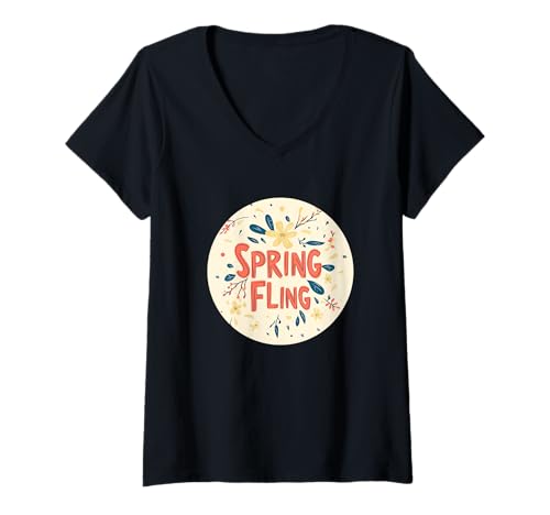 Damen Pretty Spring Fling Stempel T-Shirt mit V-Ausschnitt Damen Pretty Spring Fling Stempel T-Shirt mit V-Ausschnitt von Spring Fling Outfit