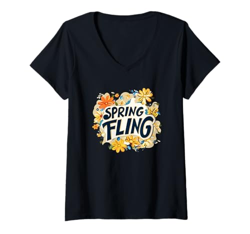 Damen Spring Fling-Logo T-Shirt mit V-Ausschnitt Damen Spring Fling-Logo T-Shirt mit V-Ausschnitt von Spring Fling Outfit