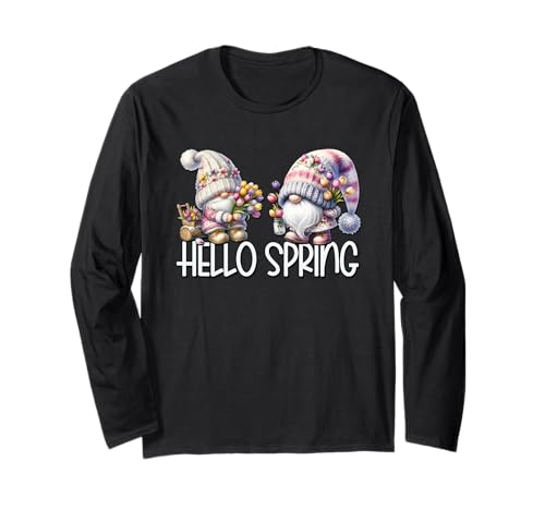 Floral Tulip Gnomes For Women And Gardener Hello Spring Langarmshirt von Spring Gnome Tulip Themed Gifts For Women Men Kids