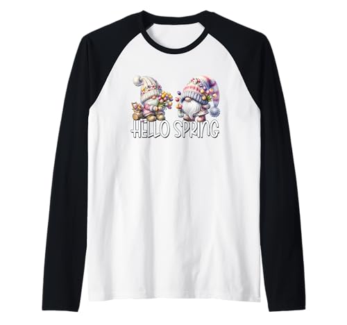 Floral Tulip Gnomes For Women And Gardener Hello Spring Raglan von Spring Gnome Tulip Themed Gifts For Women Men Kids