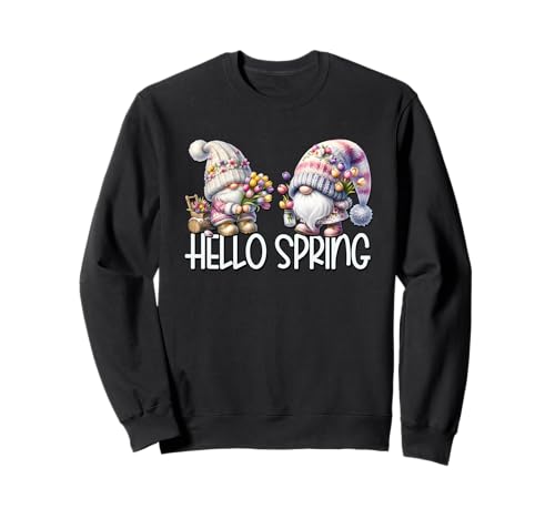 Floral Tulip Gnomes For Women And Gardener Hello Spring Sweatshirt von Spring Gnome Tulip Themed Gifts For Women Men Kids