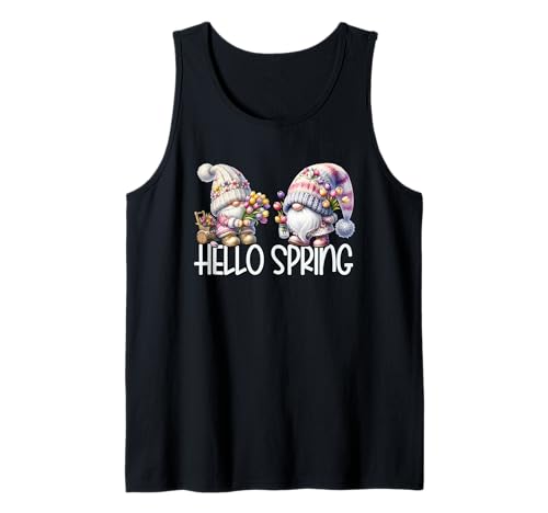 Floral Tulip Gnomes For Women And Gardener Hello Spring Tank Top von Spring Gnome Tulip Themed Gifts For Women Men Kids