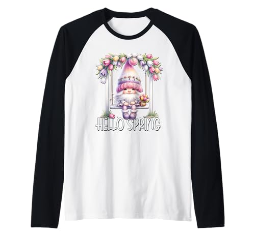 Hello Spring Gnome For Women And Girls Cute Tulip Flower Raglan von Spring Gnome Tulip Themed Gifts For Women Men Kids
