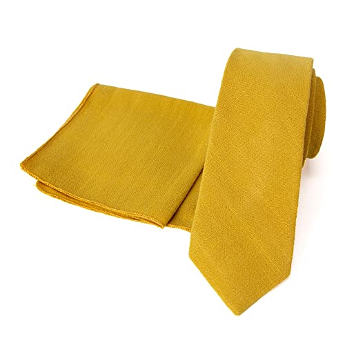 Herren Leinen-Mischgewebe Krawatte und Einstecktuch Set, Senf, Einheitsgröße Herren Leinen-Mischgewebe Krawatte und Einstecktuch Set, Senf, Einheitsgröße von Spring Notion