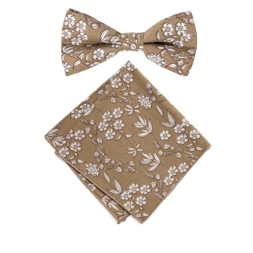 Spring Notion Herren Baumwolle Blumendruck Fliege und Einstecktuch Set, 65 - Braun, Einheitsgröße von Spring Notion