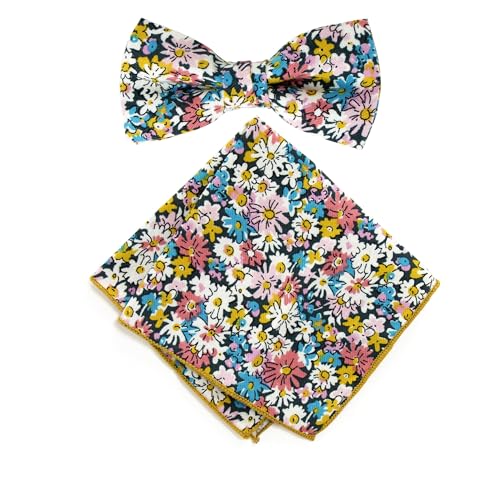 Spring Notion Herren Baumwolle Blumendruck Fliege und Einstecktuch Set, 71-Marine-Koralle, Einheitsgröße von Spring Notion