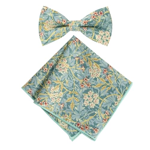 Spring Notion Herren Fliege und Einstecktuch aus Baumwolle mit Blumenmuster, 76 - Grün/Gelb, Einheitsgröße von Spring Notion