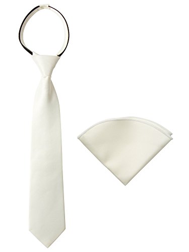 Spring Notion Jungen Satin Reißverschluss Krawatte und Einstecktuch Set - Elfenbein - M (4-8 Jahre) von Spring Notion