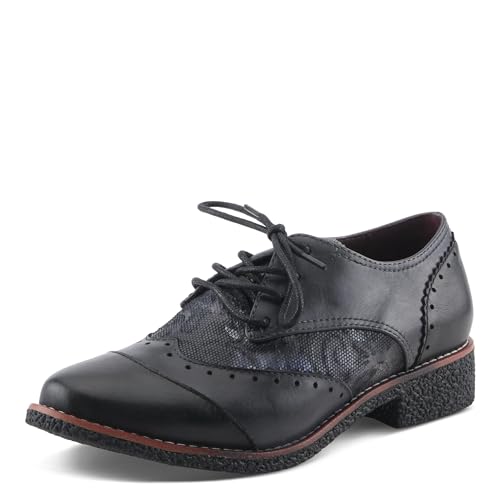 L'Artiste BARGIASTI-FLO Barockleder Oxford - Schnürhalbschuhe mit floralen geprägten Details, Schwarz Multi, 6.5-7 L'Artiste BARGIASTI-FLO Barockleder Oxford - Schnürhalbschuhe mit floralen geprägten Details, Schwarz Multi, 6.5-7 von Spring Step L'Artiste