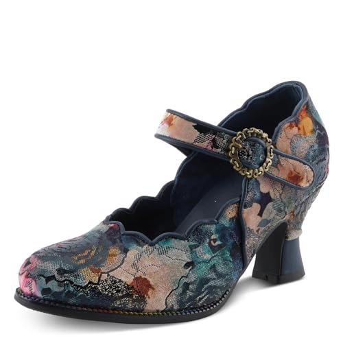Spring Step L'Artiste Adodora-Prit Mary Jane Pumps | barock-inspirierte Absatzschuhe aus Samt und Leder, Marineblau, mehrfarbig, 9.5-10 von Spring Step L'Artiste