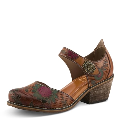 Spring Step L'Artiste Cabracho Mary Jane Heels | Leder-Pumps mit Blumenprägung und verstellbarem Riemen, Camel Multi, 39.5 EU von Spring Step L'Artiste