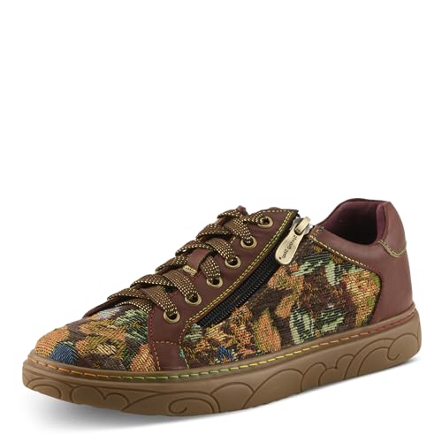 Spring Step L'Artiste Danli-Fab Fashion Sneakers | Leder & Tapisserie Print Schnürschuh mit seitlichem Reißverschluss, Braun Multi, 39.5 EU von Spring Step L'Artiste