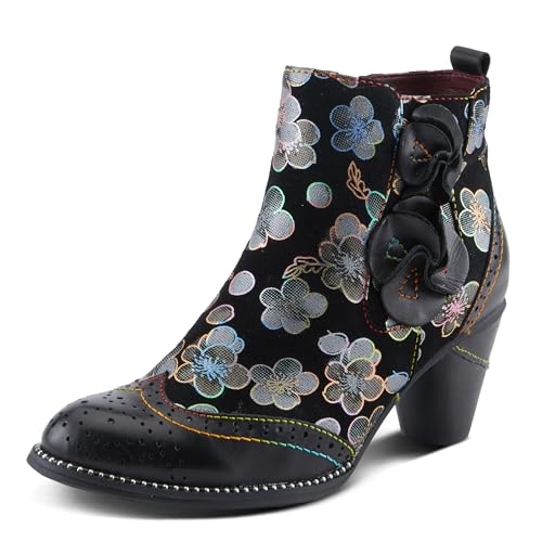 Spring Step L'Artiste Glynn Damen Floral Oxford Bootie Pretty & Punk Wildleder mit Regenbogennähten, Schwarz Multi, 6.5-7 von Spring Step L'Artiste