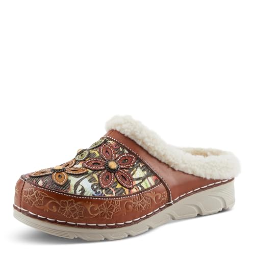 Spring Step L'Artiste Honestela Clogs mit offenem Rücken, geprägtes Leder und Tapisserie, Slip-Ons mit Sherpa-Futter, Camel Multi, 7.5-8 Spring Step L'Artiste Honestela Clogs mit offenem Rücken, geprägtes Leder und Tapisserie, Slip-Ons mit Sherpa-Futter, Camel Multi, 7.5-8 von Spring Step L'Artiste