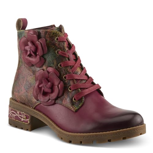 Spring Step L'Artiste Martinela Stiefeletten mit Absatz | Leder-Stiefeletten mit floraler Applikation und künstlerischem Touch, Bordeaux Multi, 5.5-6 von Spring Step L'Artiste