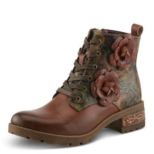 Spring Step L'Artiste Martinela Stiefeletten mit Absatz | Leder-Stiefeletten mit floraler Applikation und künstlerischem Touch, Braun Multi, 7.5-8 von Spring Step L'Artiste