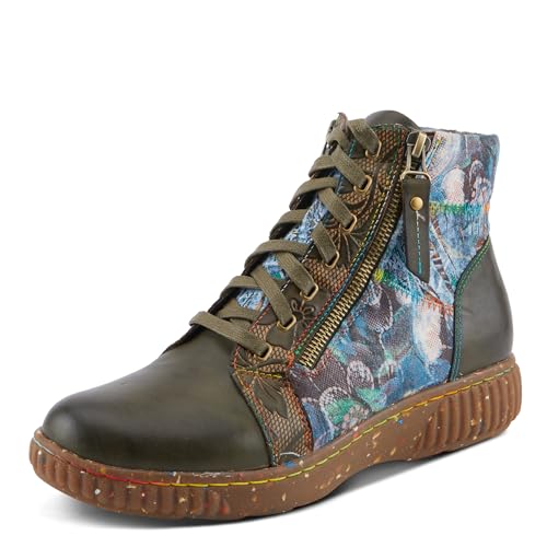 Spring Step L'Artiste Maylah Damen-Stiefelette mit Blumenmuster, Patchwork-Design, Regenbogennähte, bequem und stilvoll, Olive Multi, 6.5-7 von Spring Step L'Artiste
