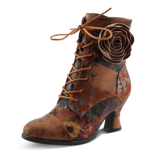 Spring Step L'Artiste Roselia-Flow Heeled Booties | Barock inspirierte Leder-Schnürstiefel mit 3D-Rosenakzent, Camel Multi, 6.5-7 Spring Step L'Artiste Roselia-Flow Heeled Booties | Barock inspirierte Leder-Schnürstiefel mit 3D-Rosenakzent, Camel Multi, 6.5-7 von Spring Step L'Artiste