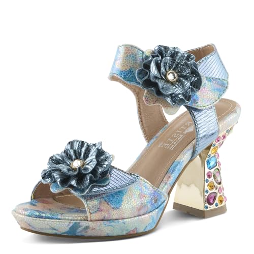 Spring Step L'Artiste Smashing Damen-Sandalen aus metallischem Leder – Opulente dekorative Blumen, geformter Juwelenabsatz, tragbare Kunstschuhe, Blau Multi, 5.5-6 Spring Step L'Artiste Smashing Damen-Sandalen aus metallischem Leder – Opulente dekorative Blumen, geformter Juwelenabsatz, tragbare Kunstschuhe, Blau Multi, 5.5-6 von Spring Step L'Artiste