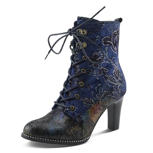 Spring Step L'Artiste Stellar Heeled Booties | Barock inspirierte Schnürstiefeletten aus Wildleder, Blau Multi, 39 EU von Spring Step L'Artiste