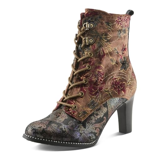 Spring Step L'Artiste Stellar Heeled Booties | Barock inspirierte Schnürstiefeletten aus Wildleder, Braun Multi, 39 EU von Spring Step L'Artiste
