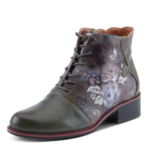 Spring Step L'Artiste Xenia Damen Schnürschuh Oxford Bootie Klassische Herrenmode mit Blumendruck Schaft, Olive Multi, 39 EU von Spring Step L'Artiste