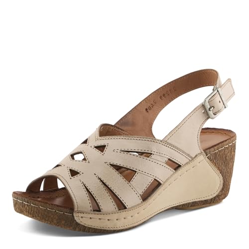 Spring Step Damen CATHY Buckle Wedges - Premium Leder, lasergeschnittenes Design, verstellbarer Slingback, Beige, 6.5-7 Spring Step Damen CATHY Buckle Wedges - Premium Leder, lasergeschnittenes Design, verstellbarer Slingback, Beige, 6.5-7 von Spring Step