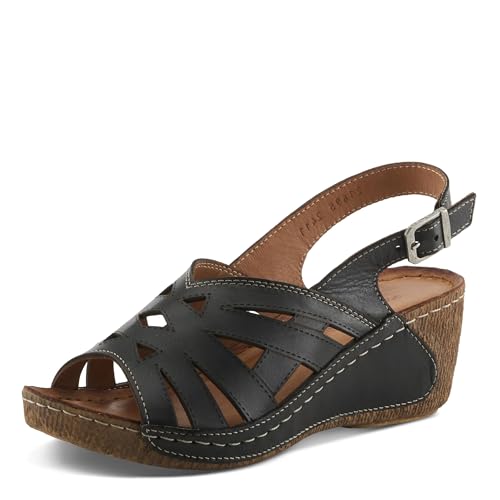 Spring Step Damen CATHY Buckle Wedges - Premium Leder, lasergeschnittenes Design, verstellbarer Slingback, Schwarz, 9.5-10 Spring Step Damen CATHY Buckle Wedges - Premium Leder, lasergeschnittenes Design, verstellbarer Slingback, Schwarz, 9.5-10 von Spring Step