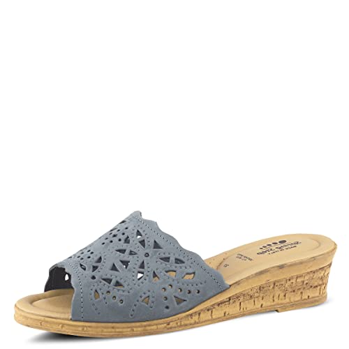 Spring Step Estella Damen Fashion Wedge Slide Sandalen - Lässiger Lederabsatz mit geometrischen Laserschnitt-Details, Blau - 400, 5.5-6 Spring Step Estella Damen Fashion Wedge Slide Sandalen - Lässiger Lederabsatz mit geometrischen Laserschnitt-Details, Blau - 400, 5.5-6 von Spring Step