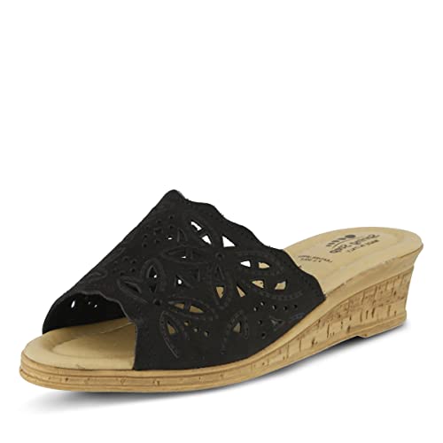 Spring Step Estella Damen Fashion Wedge Slide Sandalen - Lässiger Lederabsatz mit geometrischen Laserschnitt-Details, Schwarz - 001, 35 EU Spring Step Estella Damen Fashion Wedge Slide Sandalen - Lässiger Lederabsatz mit geometrischen Laserschnitt-Details, Schwarz - 001, 35 EU von Spring Step
