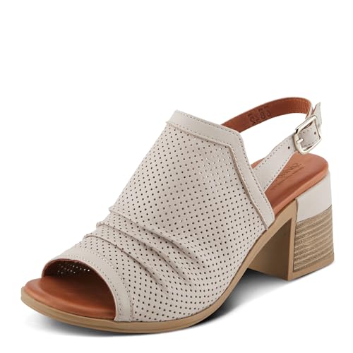 Spring Step NOCTIUM Damen Sandalen mit gestapeltem Absatz und perforiertem Obermaterial aus Leder und Peep-Toe-Detail, Stein, 39.5 EU von Spring Step
