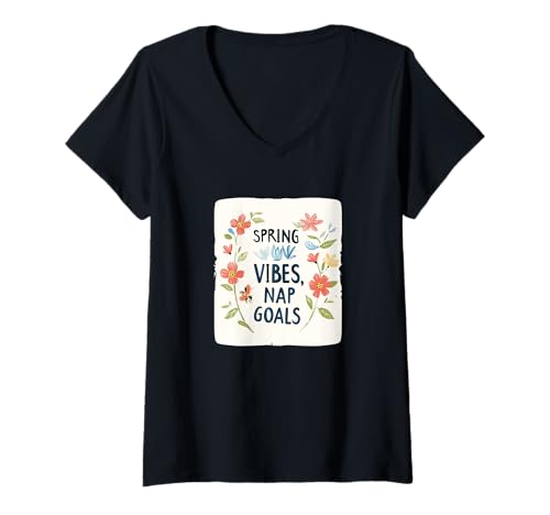 Damen Schönes Frühlings-Vibes und Nickerchen-Tor-Kostüm T-Shirt mit V-Ausschnitt Damen Schönes Frühlings-Vibes und Nickerchen-Tor-Kostüm T-Shirt mit V-Ausschnitt von Spring Vibes Outfit
