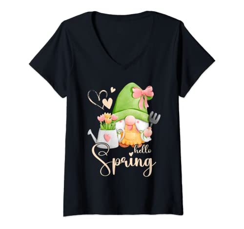 Damen Frühling, Wichtel mit Blumen, Blumenpflege, Floristin T-Shirt mit V-Ausschnitt von Spring by Content Design Studio