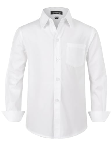 Langärmelige Hemden für Jungen Formelle Uniform aus Fester Popeline, Weiß, 164cm von Spring&Gege