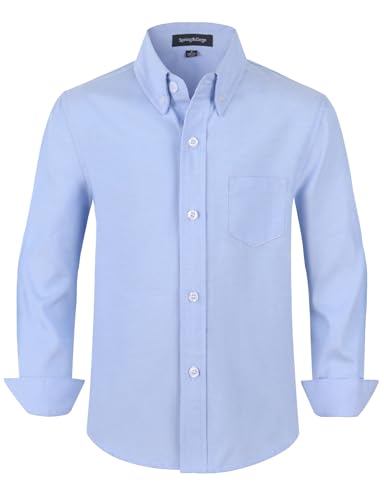 Spring&Gege Blau Hemden für Jungen Solid Langarm Oxford Hemd Kinder Jungen Kleiderhemden Studenten Knöpfen Hemd 164 von Spring&Gege