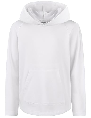 Spring&Gege Boys Long Sleeve Hoodie mit Tasche Casual Solid Soft Warm Hooded Top Kinder Schule Sweatshirt Kinder Pullover Shirt für Radfahren (Weiß, 13-14 Jahre) von Spring&Gege