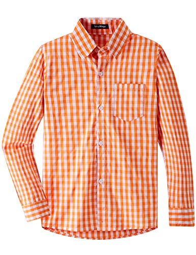 Spring&Gege Boys' Long Sleeve Poplin Button Down Shirt Plaid Uniform Dress Shirts, Orange Large Check Gingham, X-Large von Spring&Gege