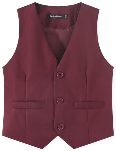 Spring&Gege Feste Anzugweste für Jungen, mit Taschen, Größe 4–14 Jahre, Burgunder, 7-8 Jahre von Spring&Gege