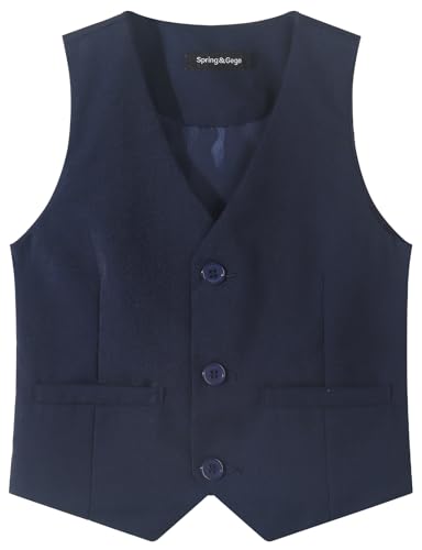 Spring&Gege Feste Anzugweste für Jungen, mit Taschen, Größe 4–14 Jahre, Marineblau, 11-12 Jahre von Spring&Gege