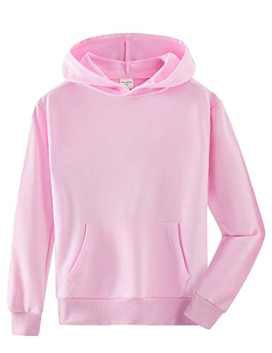 Spring&Gege Jungen Kapuzenpullover Pullover Basic Einfarbig Baumwoll Hoodie Sweatshirt für Kinder, Rosa, 7-8 Jahre von Spring&Gege